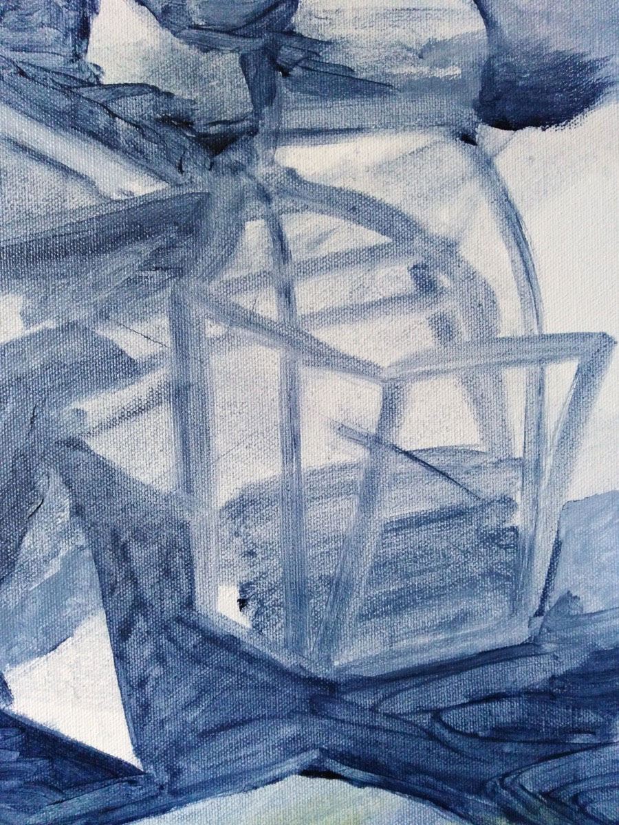 Detail of painting - loose marks making a box like form. 