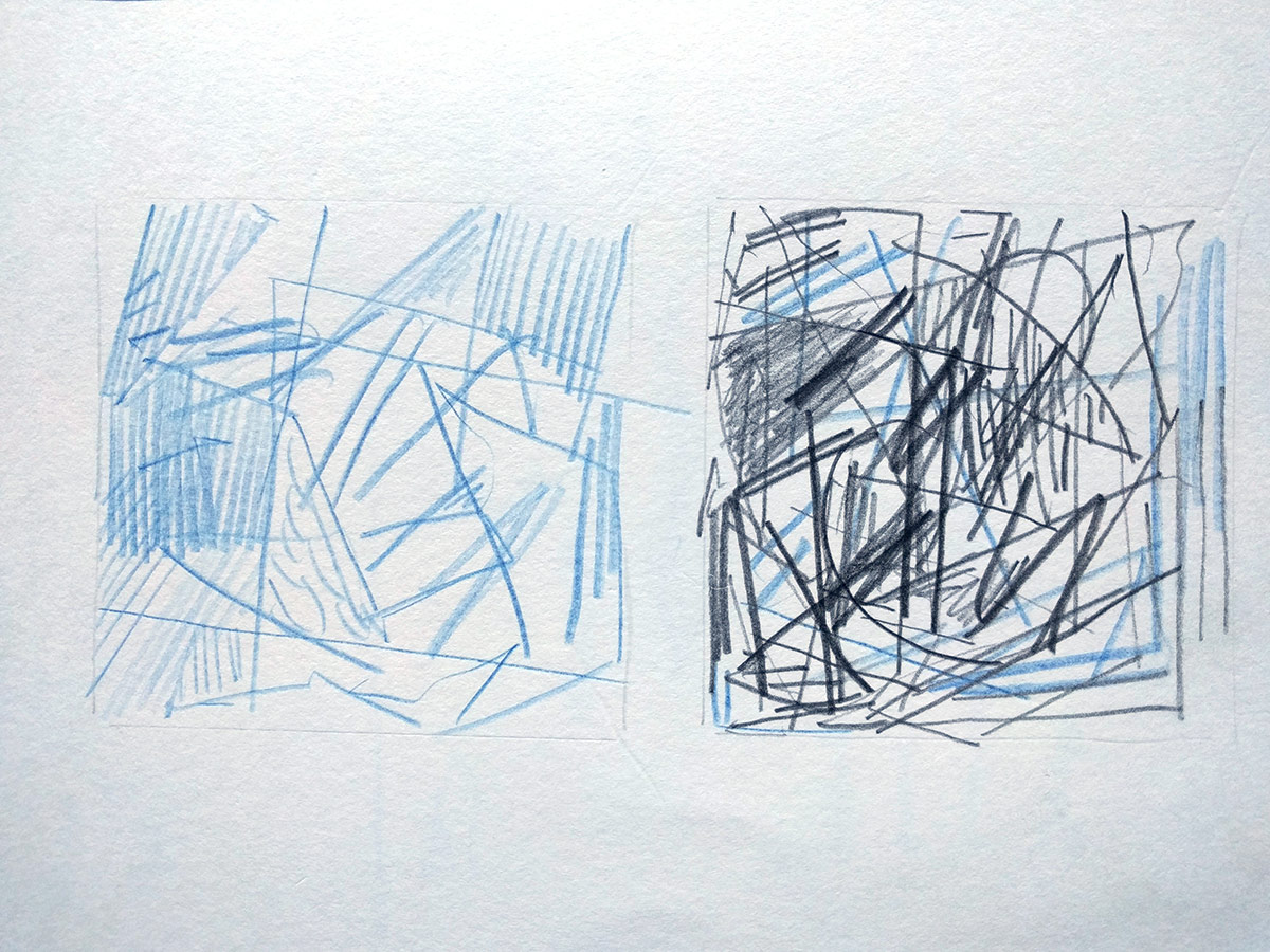 Two pencil drawings. 