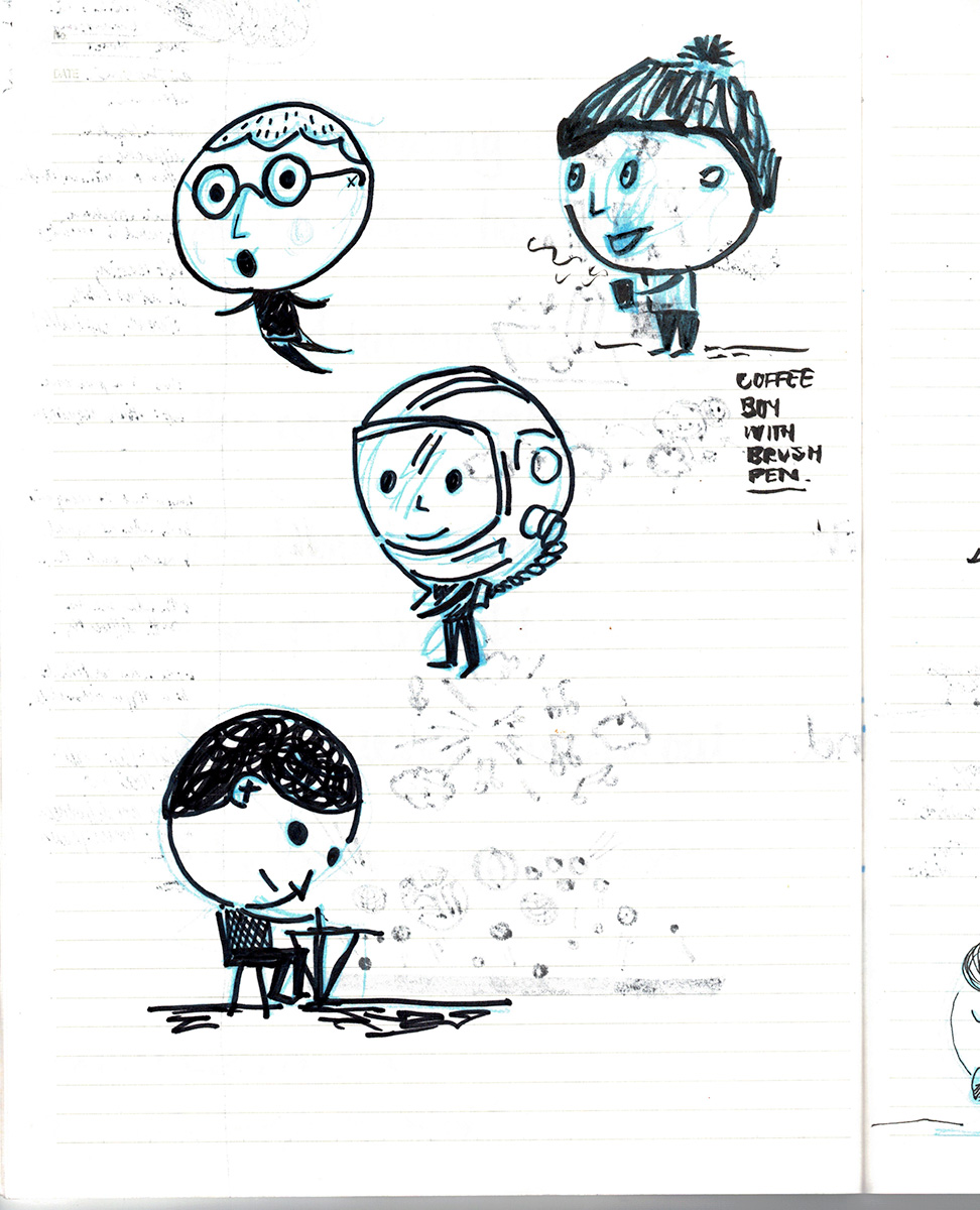 Sketchbook drawings of simple figures. 