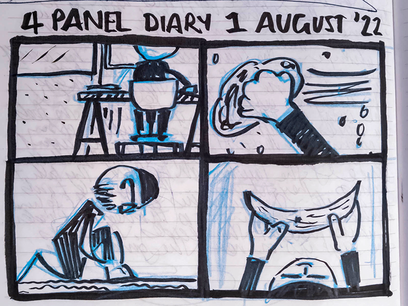 Original four-panel inked drawings. 