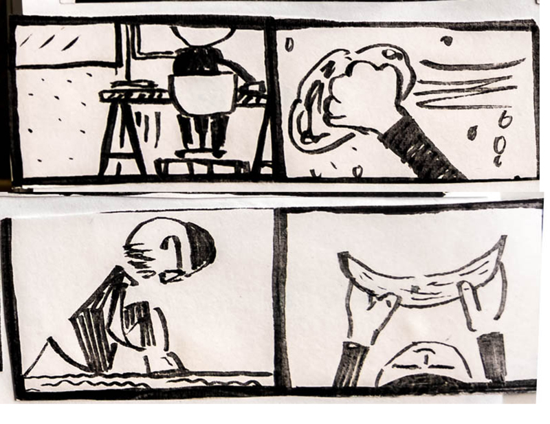 Photocopied four-panel drawing. 